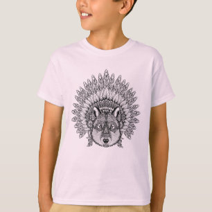 Inspirierter Wolf in mit Federn versehener T-Shirt