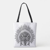 Inspirierter Wolf in mit Federn versehener Tasche (Rückseite)