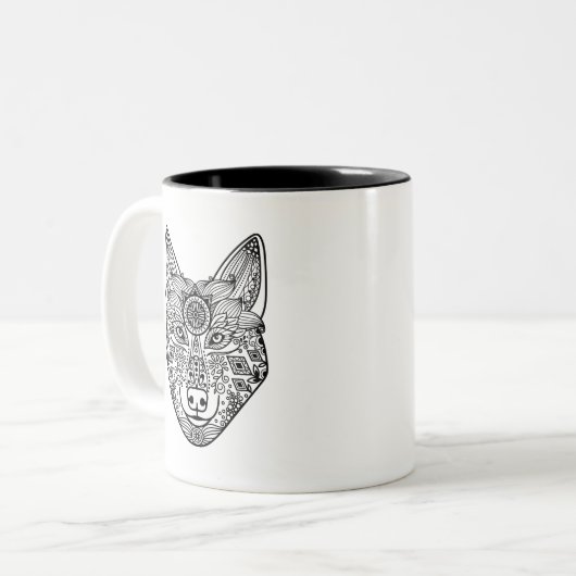 Inspirierter Wolf-Kopf Zweifarbige Tasse (Vorderseite Links)
