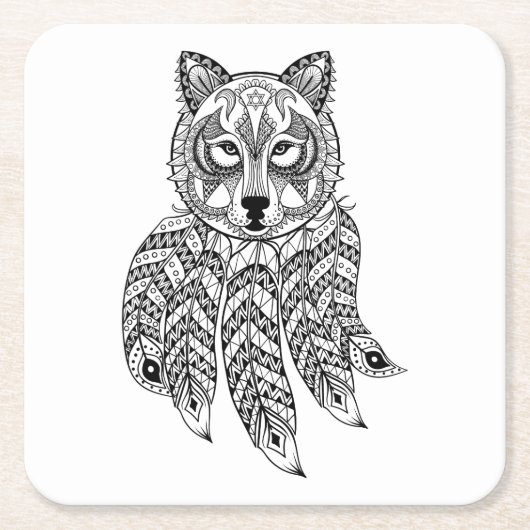 Inspirierter Wolf mit Dreamcatcher Rechteckiger Pappuntersetzer (Vorderseite)