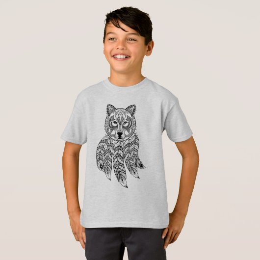 Inspirierter Wolf mit Dreamcatcher T-Shirt (Vorne ganz)