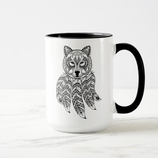 Inspirierter Wolf mit Dreamcatcher Tasse (Rechts)