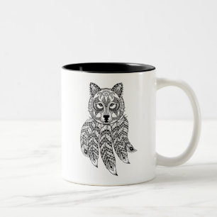 Inspirierter Wolf mit Dreamcatcher Zweifarbige Tasse