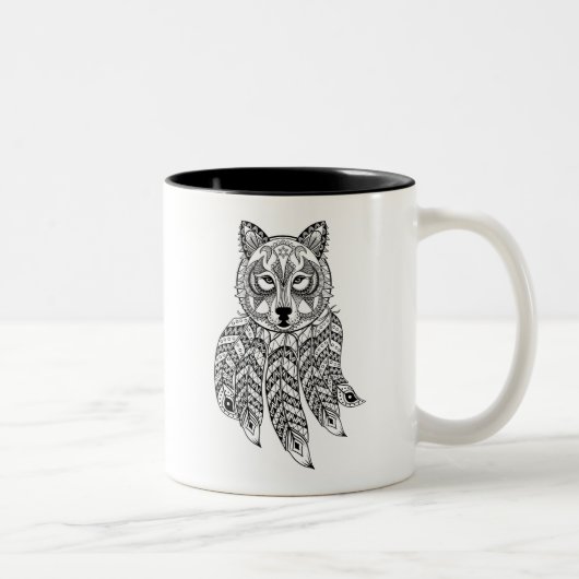 Inspirierter Wolf mit Dreamcatcher Zweifarbige Tasse (Rechts)