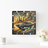 Inspiriertes Abstraktes Stadtbild und lebhaftes De Quadratische Wanduhr (Zuhause)