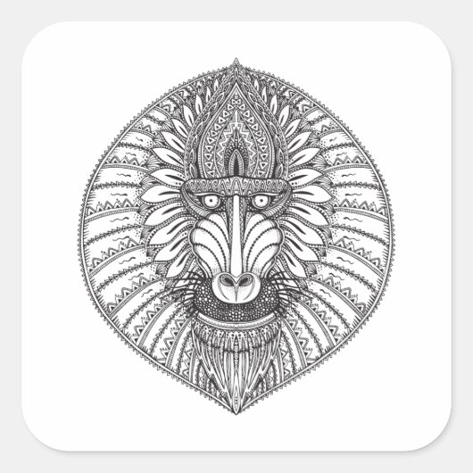 Inspiriertes Baboon-Gesicht Quadratischer Aufkleber (Vorderseite)