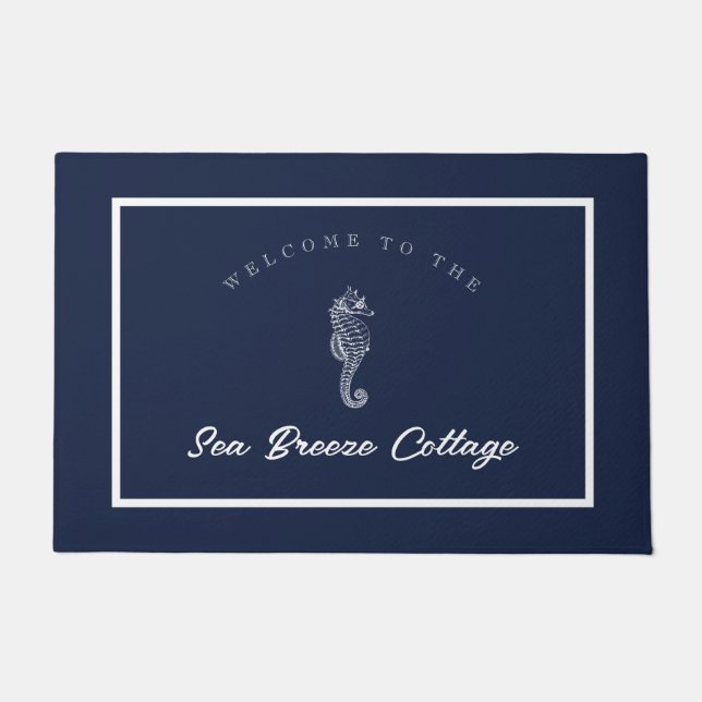 Inspiriertes Blau-Weiß-Seepferd am Meer Fußmatte (Vorderseite)