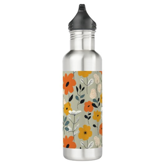 Inspiriertes Blumenmuster Mitte des Jahrhunderts Edelstahlflasche (Rechts)