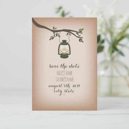 Inspiriertes Camping Lantern Save the Date (Stehend Vorderseite)