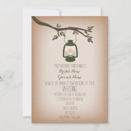 Inspiriertes Grünes Camping Laternenhochzeit Einladung