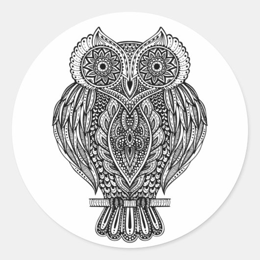 Inspiriertes Handgezogenes Verziertes Owl Runder Aufkleber (Vorderseite)