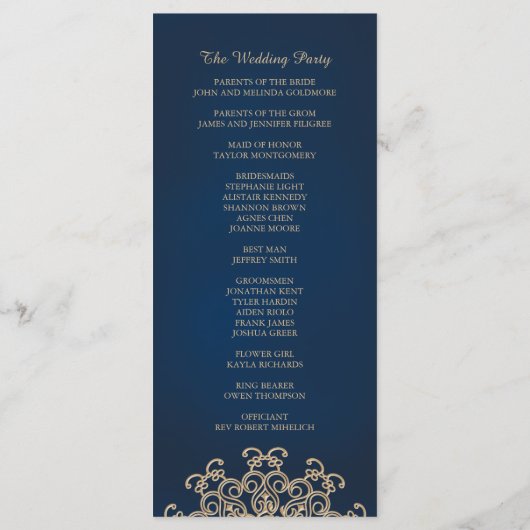 Inspiriertes Hochzeitsprogramm für Navy und Gold Programm (Rückseite)