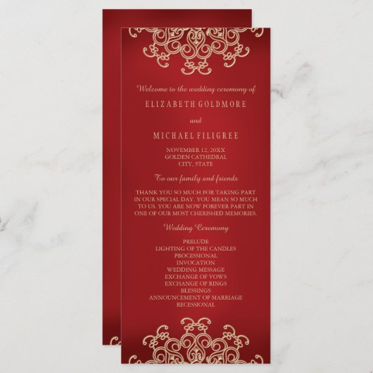 Inspiriertes Hochzeitsprogramm für Rot und Gold Programm (Vorne/Hinten)