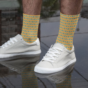 Inspiriertes mexikanisches Muster in Gelb und Blau Socken