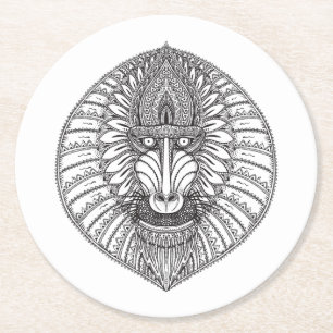 Inspiriertes Pavian-Gesicht Runder Pappuntersetzer