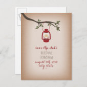 Inspiriertes Red Camping Lantern Datum Ankündigungspostkarte (Vorne/Hinten)