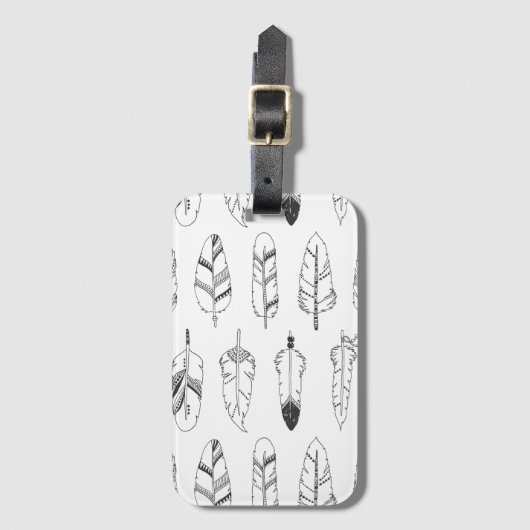 Inspiriertes Retro Feder-Muster Gepäckanhänger (Vorderseite Vertikal)