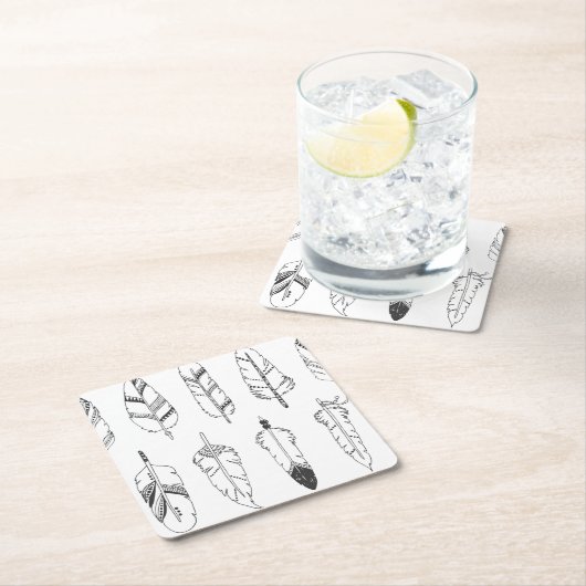 Inspiriertes Retro Feder-Muster Rechteckiger Pappuntersetzer (Vor Ort)