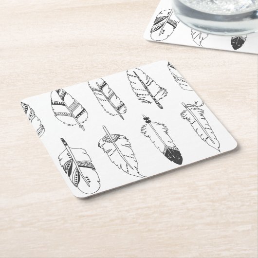 Inspiriertes Retro Feder-Muster Rechteckiger Pappuntersetzer (angewinkelt)