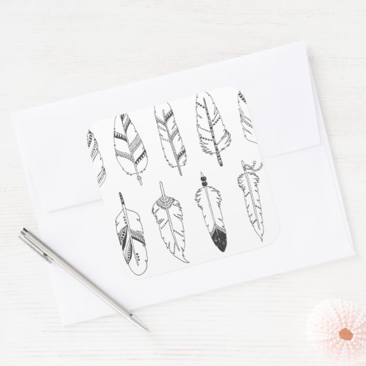 Inspiriertes Retro-Federmuster Quadratischer Aufkleber (Umschlag)