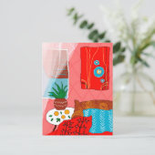 Inspiriertes Rotes Zimmer mit Kissen Aloe Orange Postkarte (Stehend Vorderseite)