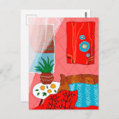 Inspiriertes Rotes Zimmer mit Kissen Aloe Orange Postkarte (Vorne/Hinten)