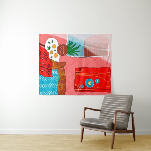 Inspiriertes Rotes Zimmer mit Orangen und Aloe Wandteppich (Beispiel (Horizontal))