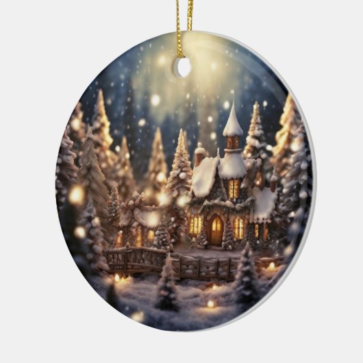 Inspiriertes Weihnachtsgeschenk Märchenschloss Keramik Ornament (Links)