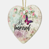 Inspiriertes Zitat & Rosa Schmetterling Shabby Col Keramikornament (Links)