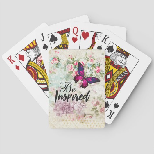 Inspiriertes Zitat & Rosa Schmetterling Shabby Col Spielkarten (Rückseite)