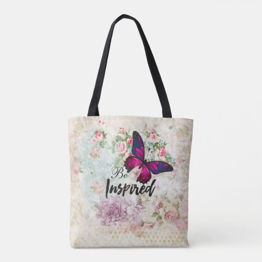 Inspiriertes Zitat & Rosa Schmetterling Shabby Col Tasche (Rückseite)