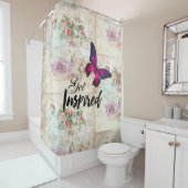 Inspiriertes Zitat und rosa Schmetterling - Kollag Duschvorhang (Beispiel)