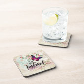 Inspiriertes Zitat und rosa Schmetterling Vintage  Untersetzer (Rechte Seite)