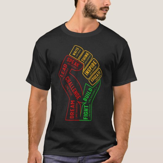 Inspiring Black Leaders Power Fist Hand Black Hist T-Shirt (Vorderseite)