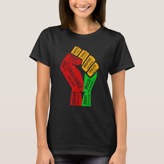 Inspiring Black Leaders Power Fist Hand Black Hist T-Shirt (Vorderseite)