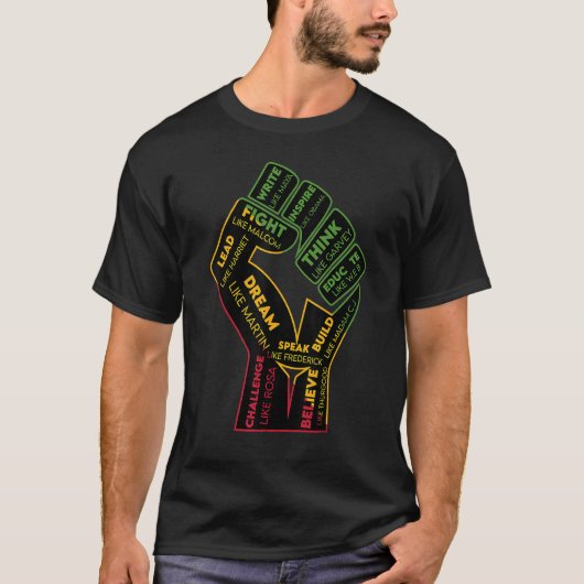 Inspiring Black Leaders Power Fist Hand Black Hist T-Shirt (Vorderseite)