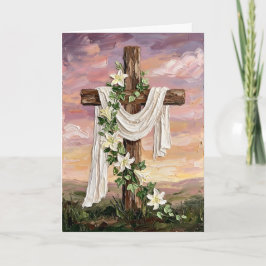 Inspiring Easter Cross White Lilies Oil Painting Feiertagskarte
