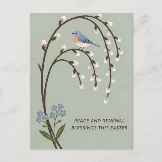 Inspiring Easter Peace Renewal Bluebird Willow Postkarte (Vorderseite)