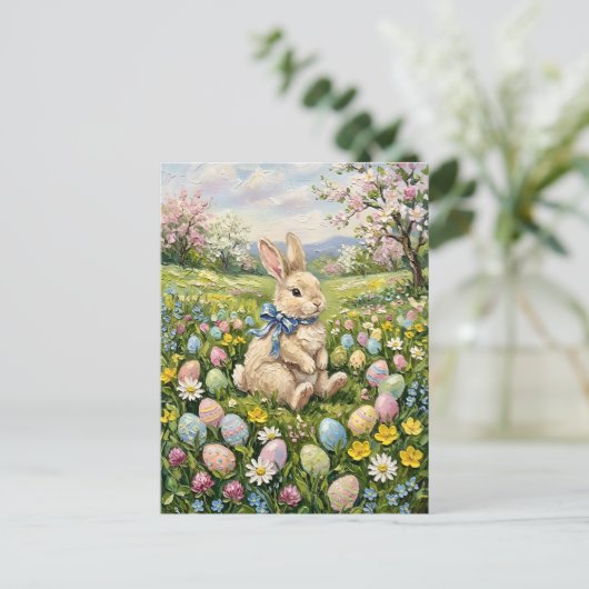 Inspiring Spring Easter Eggs And Bunny Postkarte (Stehend Vorderseite)
