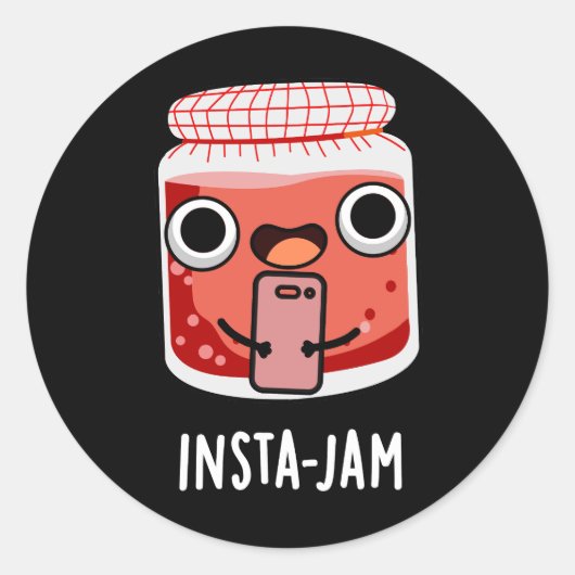 Insta-jam Funny Social Media Jam Pun Dark BG Runder Aufkleber (Vorderseite)