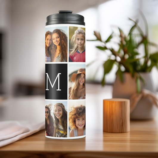 Instagram 11 FotoCollage Custom Monogram Black Thermosbecher