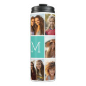 Instagram 11 FotoCollage Custom Monogram Blue Thermosbecher (Vorderseite)