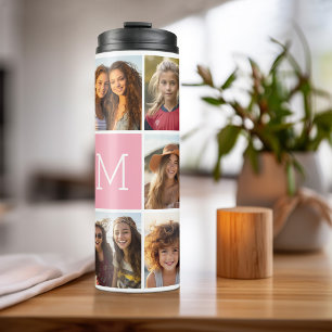 Instagram 11 FotoCollage Custom Monogram Coral Thermosbecher