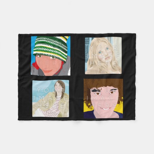 Instagram 4-Foto schwarze kundenspezifische Fleecedecke (Vorderseite (Horizontal))