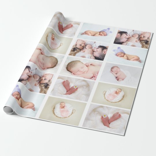Instagram 6 Foto Collage Baby Geburt Klassisch Bla Geschenkpapier Zazzle De