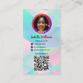 Instagram Aquamarin & rosa Holographische QR Socia Visitenkarte (Rückseite)