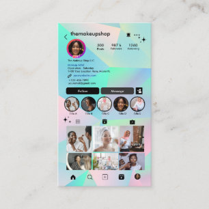 Instagram Aquamarin & rosa Holographische QR Socia Visitenkarte