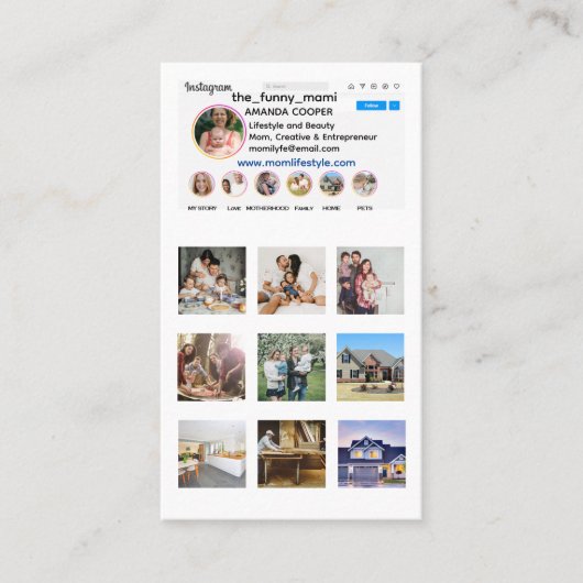 Instagram Collage Style Visitenkarte (Vorderseite)
