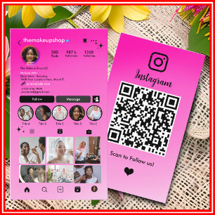 Instagram Cute Pink Ombre QR-Code Social Media  Visitenkarte