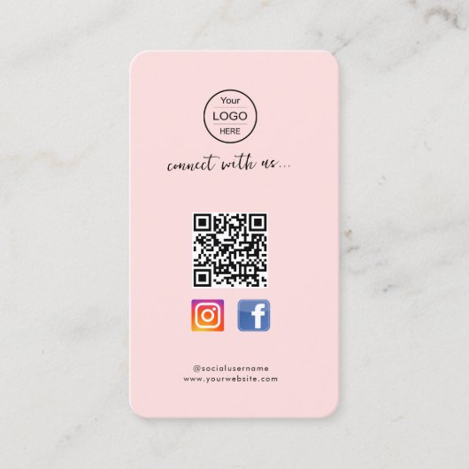 Instagram Facebook QR-Code | Rosa Visitenkarte für (Vorderseite)